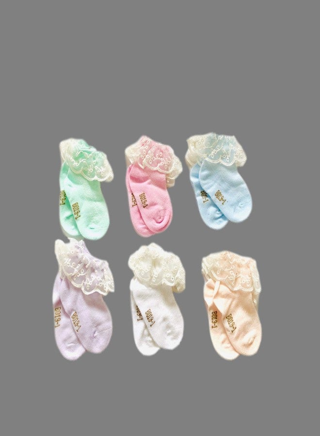 Freshfoot Cute and Colourful New Born Baby Girls Frill/Lace Socks For 0-3 Months (Pack of 4) (0-3 months) Multicolored (Mixed, 6) - Image 3