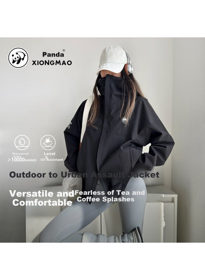 Panda Camel Series Outdoor Assault Jacket Men And Women Single-layer Storm-proof Mountaineering Jacket Outerwear Phantom Black M - Image 2