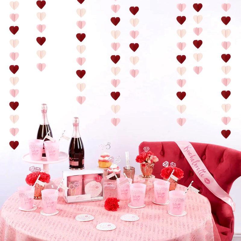 burgleda Pink Burgundy-Red Valentines Party-Decorations Heart-Garland - 46ft 3D Wedding Hanging Streamers Banner,Birthday Baby Bachelorette Engagement Mothers Galentines Bridal Shower Backdrop Decor Burgleda - Image 5