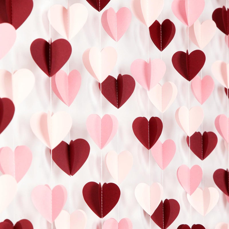 burgleda Pink Burgundy-Red Valentines Party-Decorations Heart-Garland - 46ft 3D Wedding Hanging Streamers Banner,Birthday Baby Bachelorette Engagement Mothers Galentines Bridal Shower Backdrop Decor Burgleda - Image 1