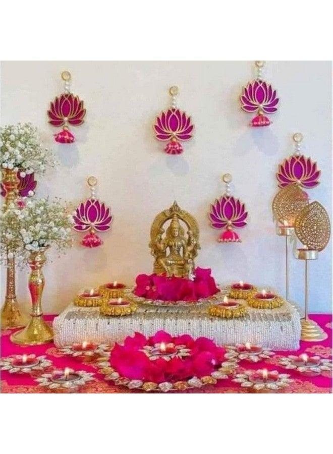 CREYENTES CREYENTES Handmade Lotus Jhumki Latkan For Decoration(Pack Of 6)Toran For Door,Backdrop Decoration,Pooja Room,Diwali,Wedding,All Festival Décor,Mdf Material Beautiful(Lotus Hanging Small 06),36 Cm  - Image 1