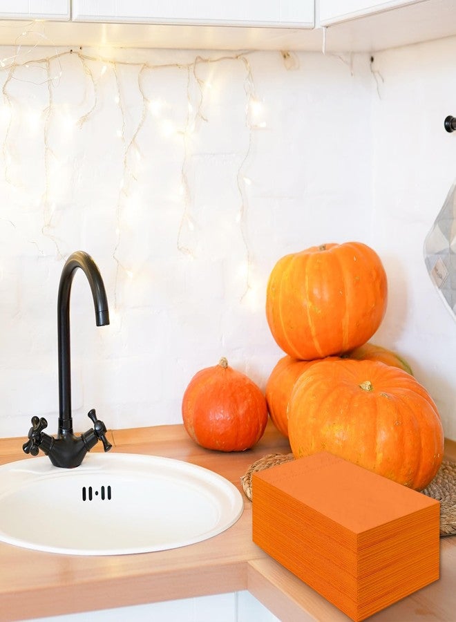 Whaline مناديل ضيافة ورقية برتقالية من واهلين 200 قطعة مناديل عشاء قابلة للتصرف برتقالية زينة خريفية لعيد الشكر مطبخ حمام زفاف عيد ميلاد حفلة ديكور طاولة - Image 4