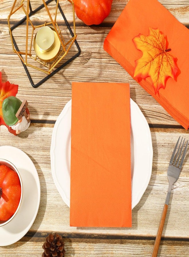 Whaline مناديل ضيافة ورقية برتقالية من واهلين 200 قطعة مناديل عشاء قابلة للتصرف برتقالية زينة خريفية لعيد الشكر مطبخ حمام زفاف عيد ميلاد حفلة ديكور طاولة - Image 3