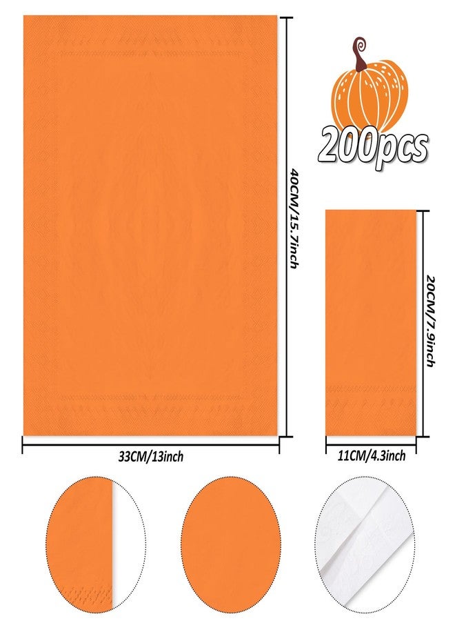 Whaline مناديل ضيافة ورقية برتقالية من واهلين 200 قطعة مناديل عشاء قابلة للتصرف برتقالية زينة خريفية لعيد الشكر مطبخ حمام زفاف عيد ميلاد حفلة ديكور طاولة - Image 2