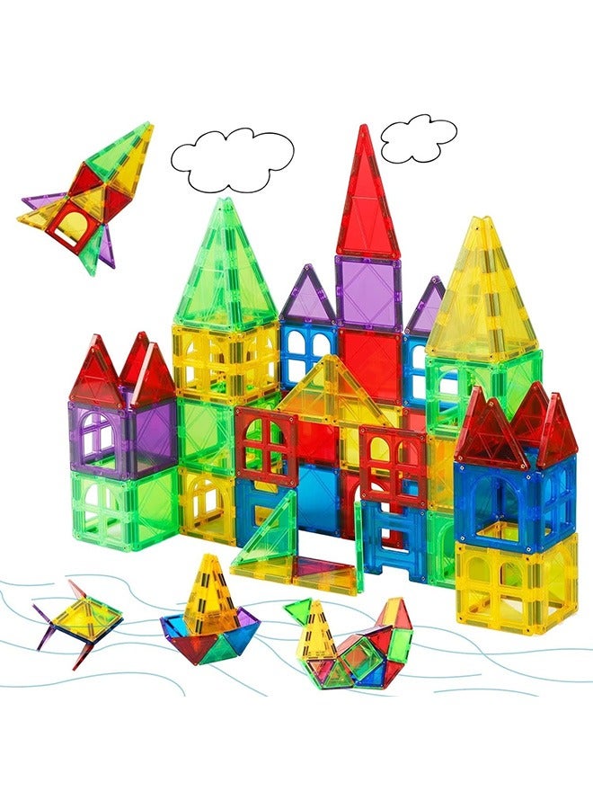 200-Piece Magnetic Tiles Building Blocks for Kids，Educational Kit 3D Building Construction Toy Set Clear Magnetic Stacking Block，Preschool Learning Construction Set for Boys  Girls – Creative Montessori Sensory Play（random patterns） - Image 1