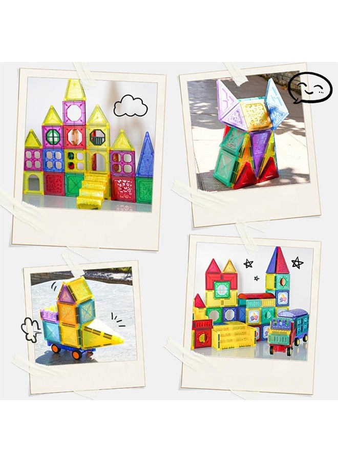 200-Piece Magnetic Tiles Building Blocks for Kids，Educational Kit 3D Building Construction Toy Set Clear Magnetic Stacking Block，Preschool Learning Construction Set for Boys  Girls – Creative Montessori Sensory Play（random patterns） - Image 2