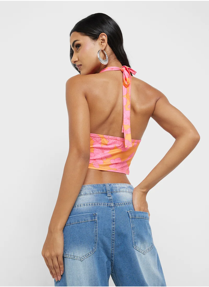 Ginger Halter Neck Floral Print Top