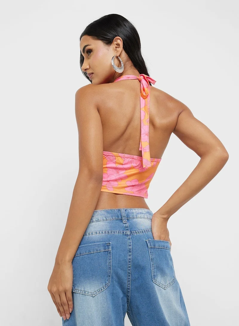 Ginger Halter Neck Floral Print Top