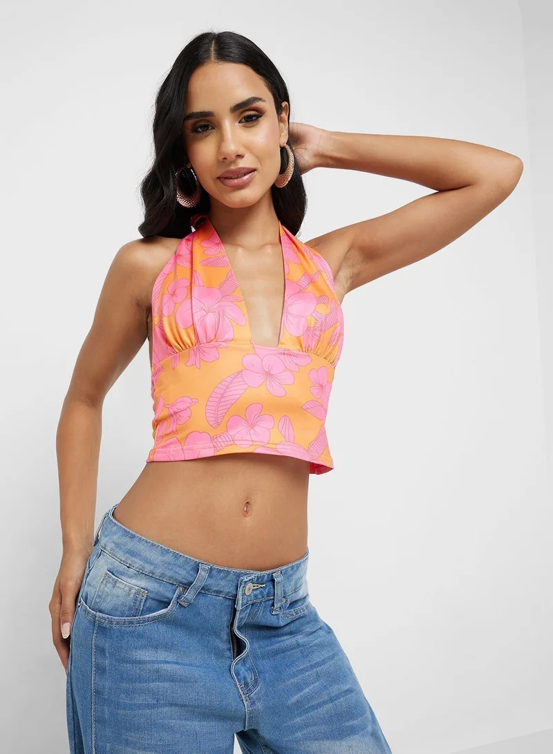 Ginger Halter Neck Floral Print Top