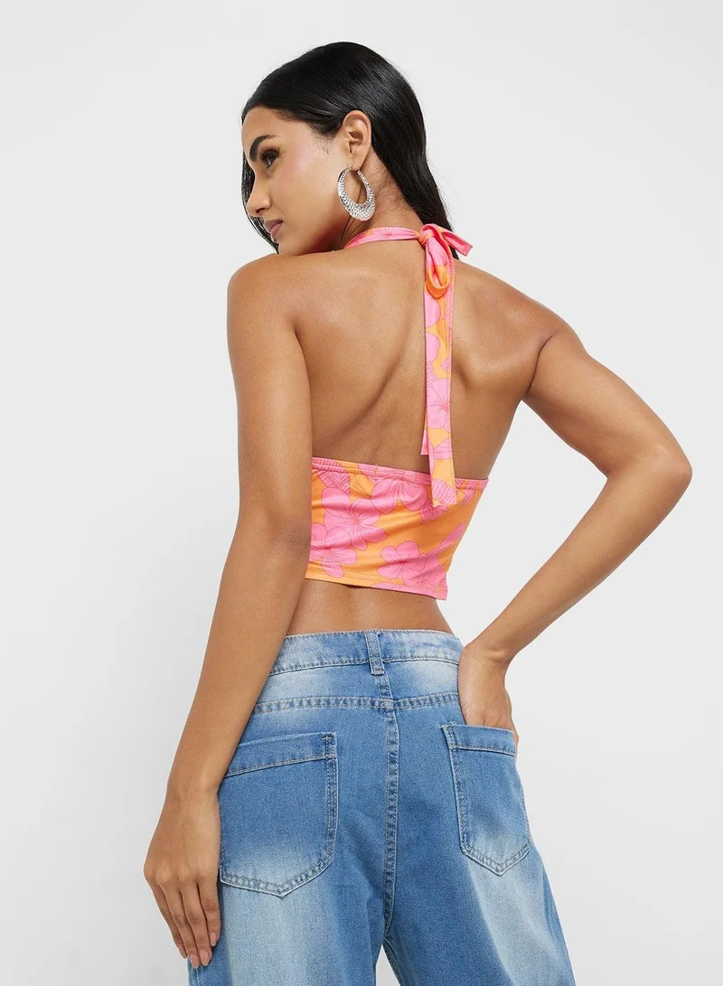 Ginger Halter Neck Floral Print Top
