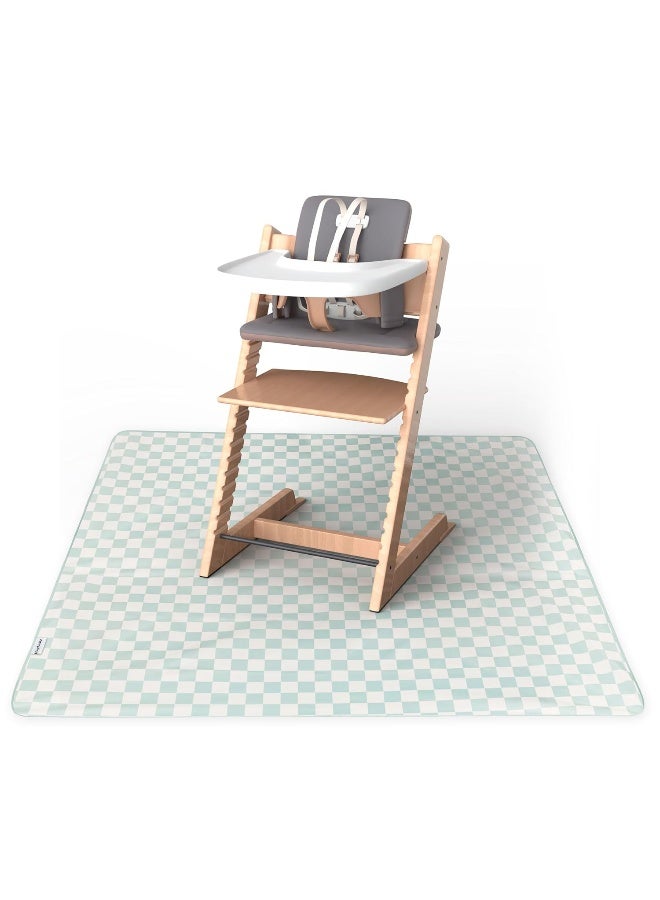 Tiny Twinkle Mess-Proof Splat Mats for Under high Chairs or Table Cover Art Projects for Baby and Toddler - Waterproof, Washable Floor or Table Splash mat 51" x 51" (Sage Checkers) - Image 1