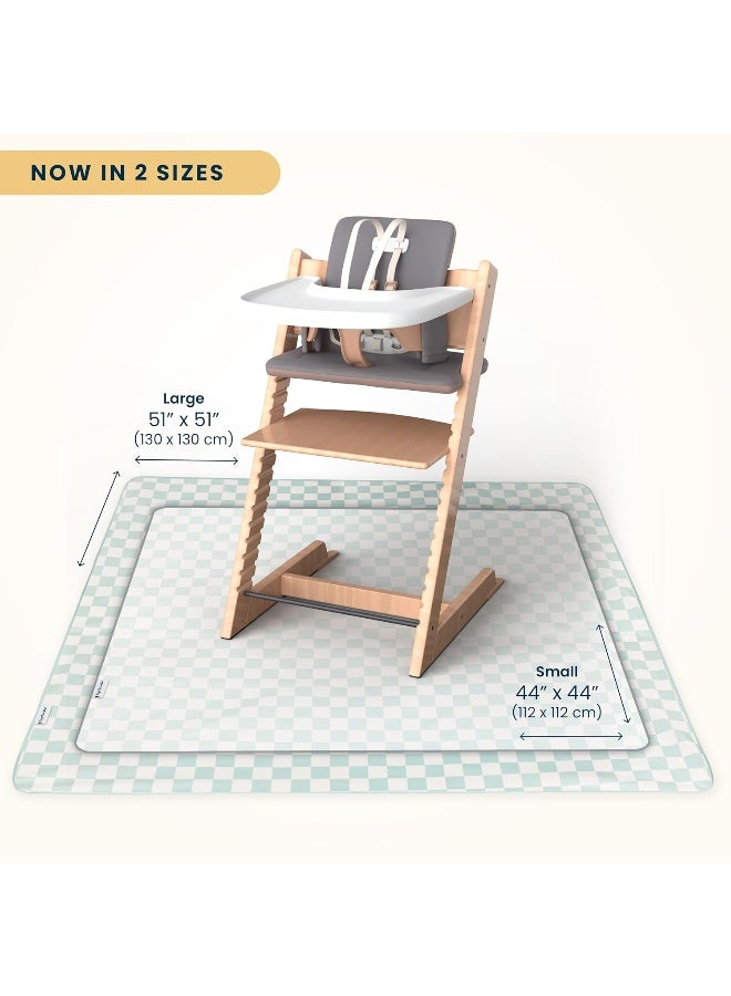 Tiny Twinkle Mess-Proof Splat Mats for Under high Chairs or Table Cover Art Projects for Baby and Toddler - Waterproof, Washable Floor or Table Splash mat 51" x 51" (Sage Checkers) - Image 2