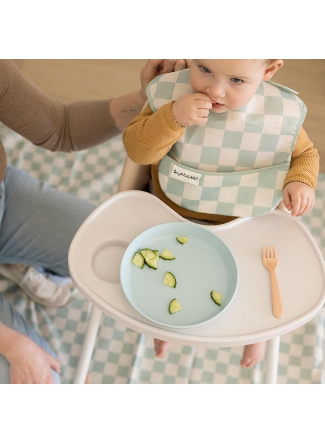 Tiny Twinkle Mess-Proof Splat Mats for Under high Chairs or Table Cover Art Projects for Baby and Toddler - Waterproof, Washable Floor or Table Splash mat 51" x 51" (Sage Checkers) - Image 3
