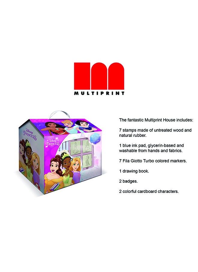 MULTIPRINT Princess House Creative Stamping And Coloring Set For Kids Includes 7 Wooden Stamps, Washable Ink, 7 Markers, Drawing Book And More Made In Italy  - Image 2