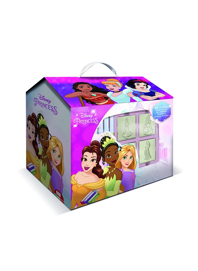 MULTIPRINT Princess House Creative Stamping And Coloring Set For Kids Includes 7 Wooden Stamps, Washable Ink, 7 Markers, Drawing Book And More Made In Italy  - Image 1