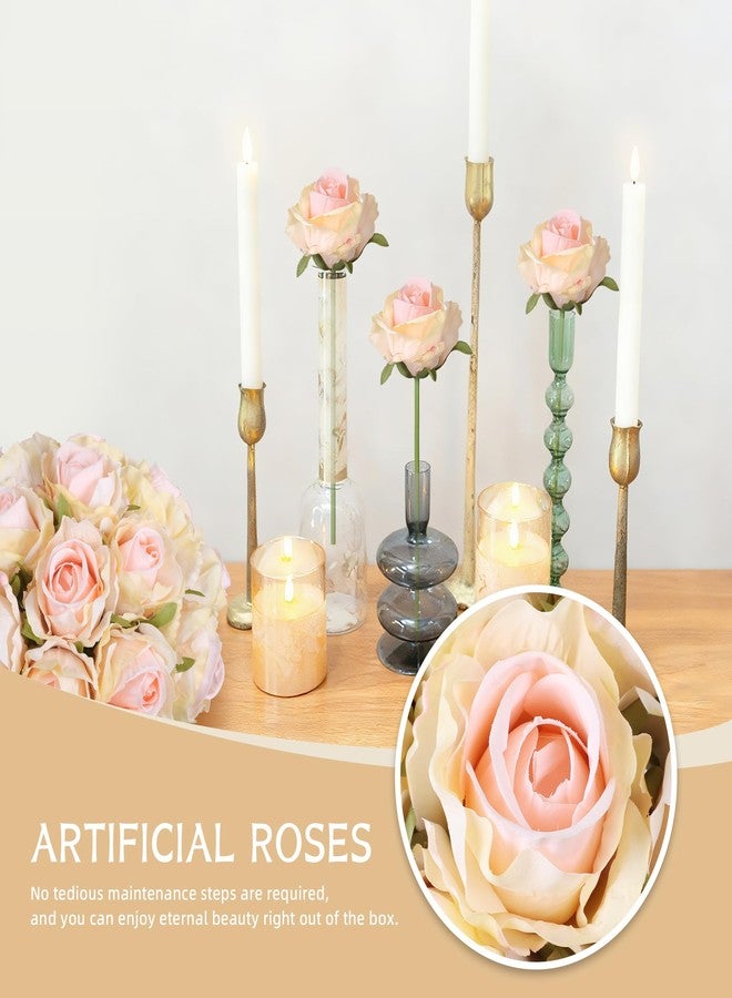 Ivydale 18pcs Champagne Roses Artificial Flowers, Fake Roses Silk Flowers with Stems Realistic Bouquet for Valentine's Day Wedding Party Home Decoration DIY Centerpiece Floral Romantic Gifts - Image 2