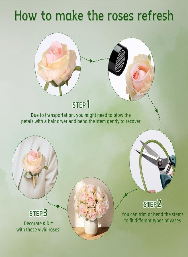 Ivydale 18pcs Champagne Roses Artificial Flowers, Fake Roses Silk Flowers with Stems Realistic Bouquet for Valentine's Day Wedding Party Home Decoration DIY Centerpiece Floral Romantic Gifts - Image 4