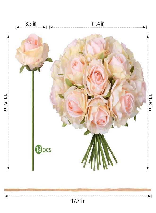 Ivydale 18pcs Champagne Roses Artificial Flowers, Fake Roses Silk Flowers with Stems Realistic Bouquet for Valentine's Day Wedding Party Home Decoration DIY Centerpiece Floral Romantic Gifts - Image 3