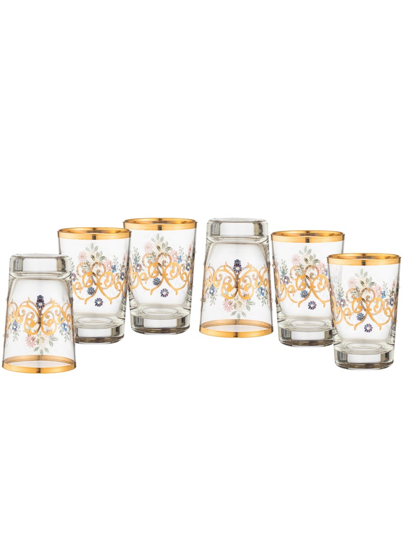Dania Luxury Turkish Crystal Glass Set, Laser Engraving, Gold, 6 Pieces, 160ml, Jasmine Collection - Image 1