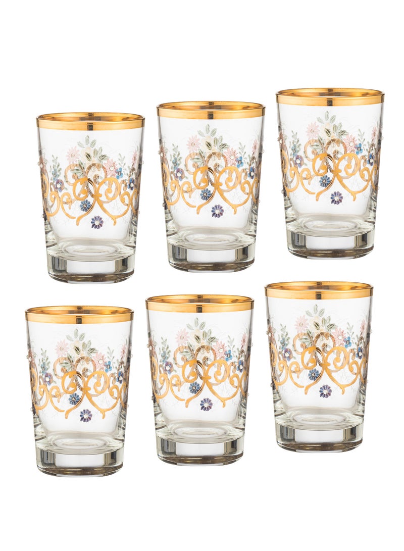 Dania Luxury Turkish Crystal Glass Set, Laser Engraving, Gold, 6 Pieces, 160ml, Jasmine Collection - Image 2