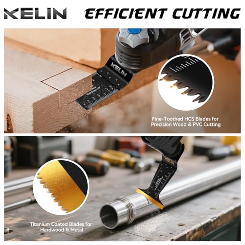 KELIN 116-Piece Oscillating Multi Tool Blades Kit, 4 Types Titanium Saw Blades for Wood, Metal, Drywall, Pipes – Fits Dewalt, Bosch, Milwaukee & 98% Oscillating Tools - Image 2