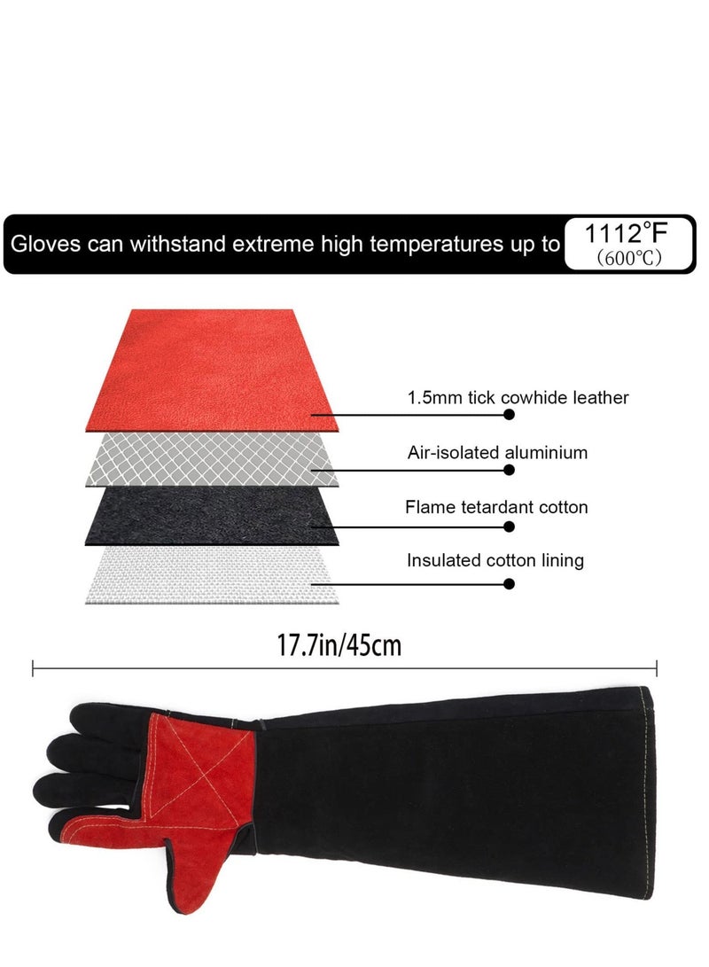 17.7 Inches 662℉,Leather Forge Welding Gloves, Heat/Fire Resistant for BBQ,Oven,Grill,Fireplace,Tig,Mig,Baking,Furnace,Stove,Pot Holder,Animal Handling Glove(Black) - Image 2