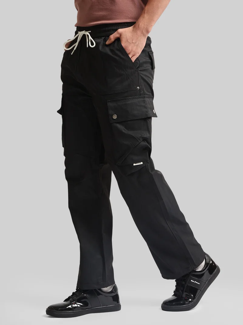 Maniac  Maniac Mens AOP Printed Black Cotton Blend Baggy Cargo Pant for Men | Best Price UAE