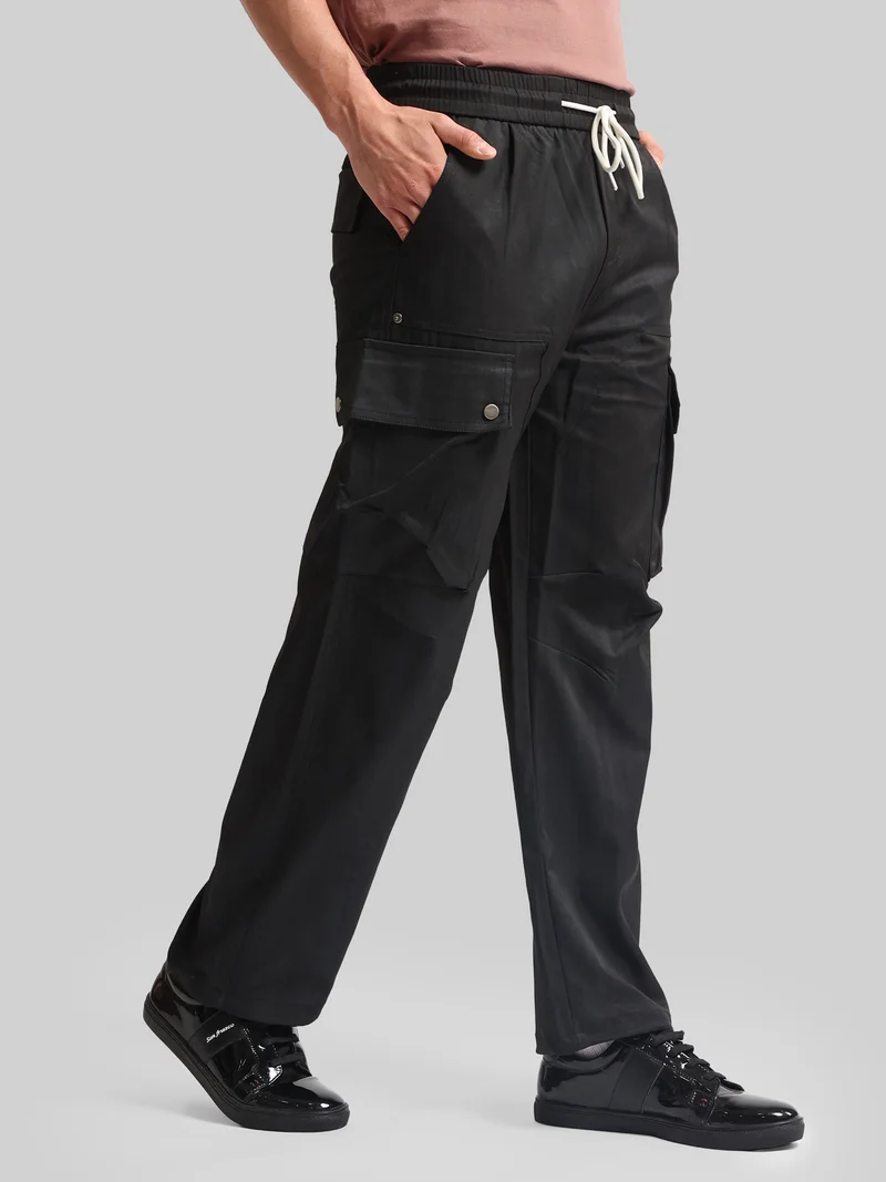 Maniac  Maniac Mens AOP Printed Black Cotton Blend Baggy Cargo Pant for Men | Best Price UAE