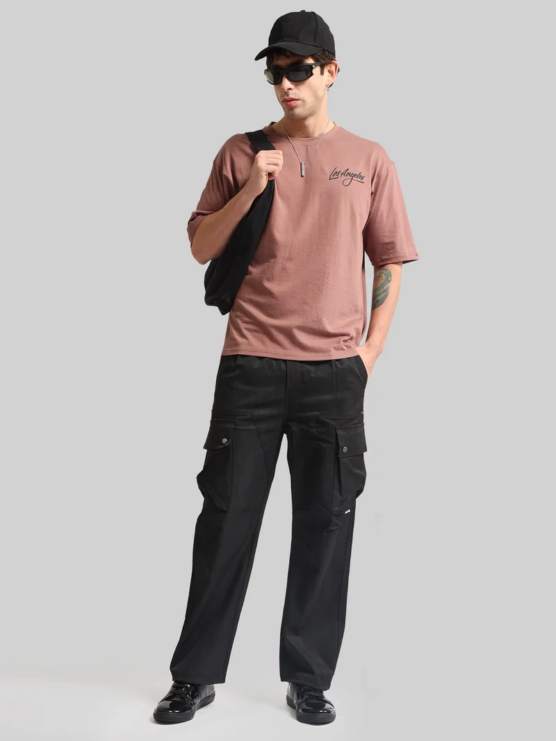 Maniac  Maniac Mens AOP Printed Black Cotton Blend Baggy Cargo Pant for Men | Best Price UAE