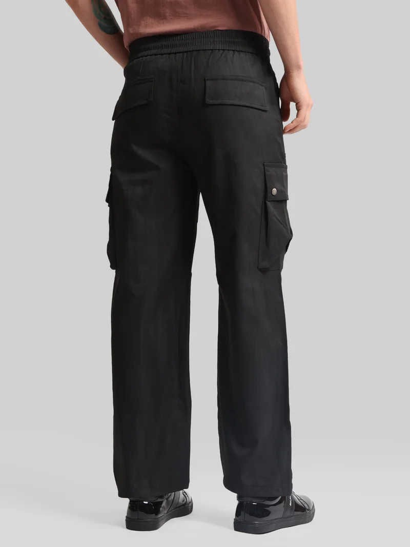 Maniac  Maniac Mens AOP Printed Black Cotton Blend Baggy Cargo Pant for Men | Best Price UAE