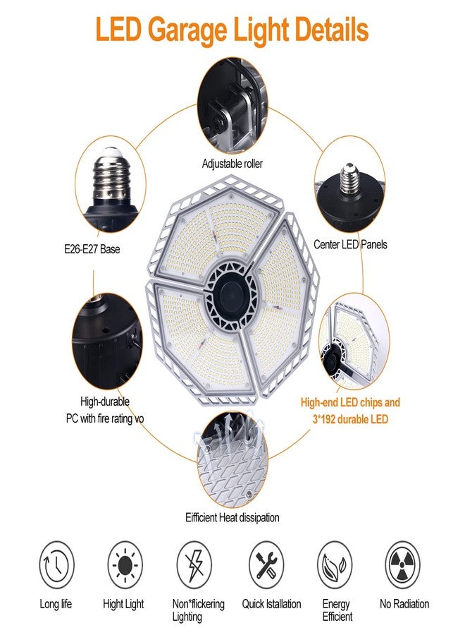 KERNOWO LED Garage Lights, 140W 18500 Lumens Garage Lighting, 6000K Daylight with Deformable Three Panel Ceiling Light Fixture E26/E27 Triple Glow LED Shop Light for Basement Workshop Warehouse - Image 3