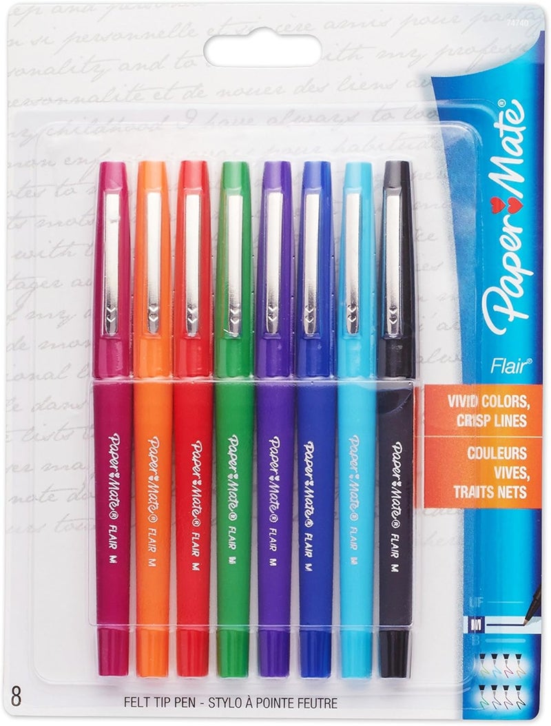 Paper Mate Flair Porous-Point Felt Tip Pen, Medium Tip, 8-Pack, Core Colors (74740PP) - Image 1