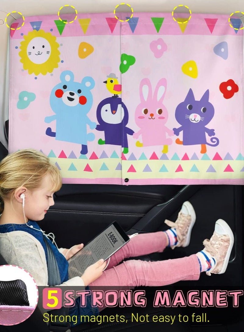 Car Window Shade for Baby, Cute Pink-Animals Design, Full Shade and Half Shade Options - Heat/UV Protection Car Window Curtain - Image 2