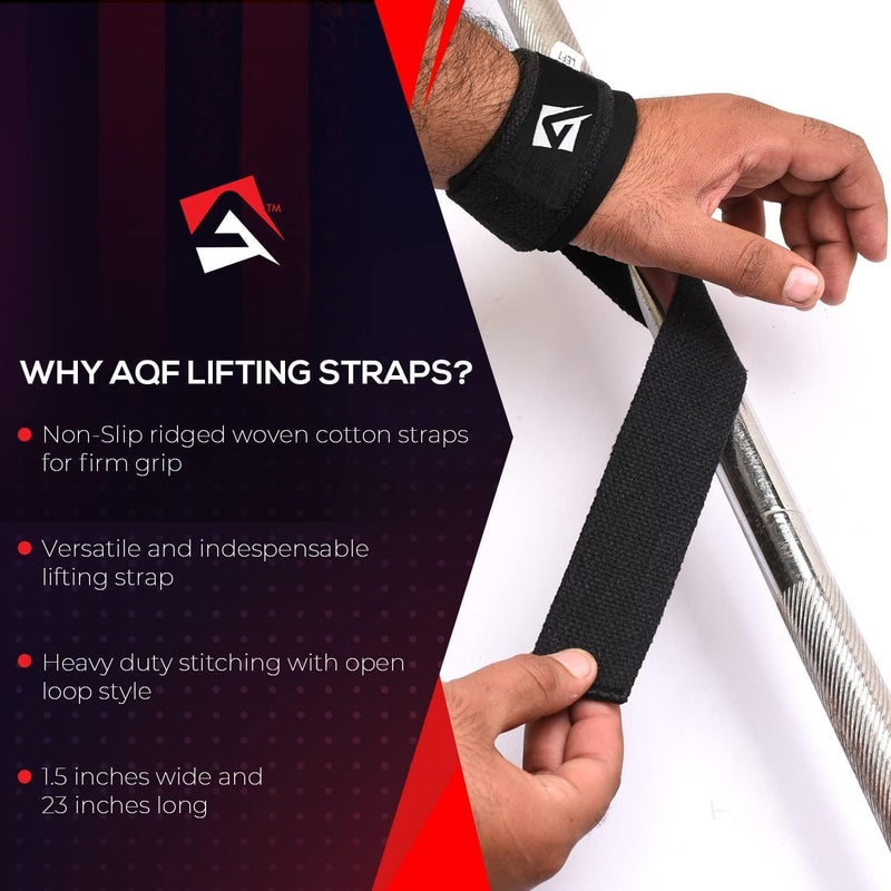 AQF Lifting Wrist Straps for Weightlifting, Powerlifting & Deadlifts – 23” Neoprene Padded Cotton Straps for Strength Training & Gym Workouts - Maximum Grip Support for Men & Women - Image 4