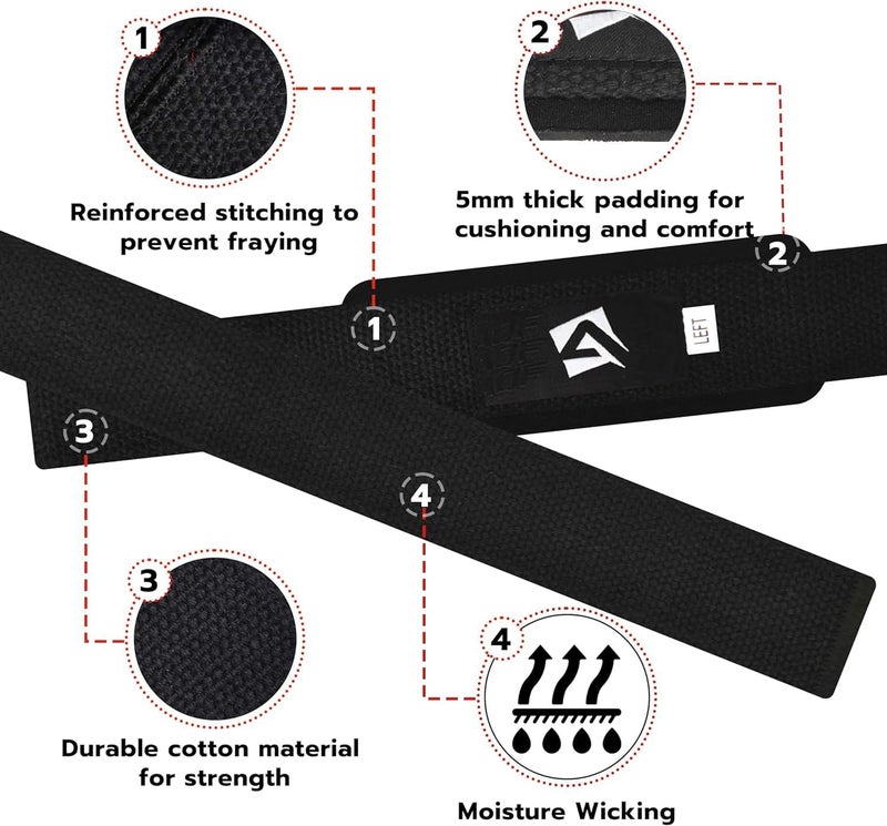 AQF Lifting Wrist Straps for Weightlifting, Powerlifting & Deadlifts – 23” Neoprene Padded Cotton Straps for Strength Training & Gym Workouts - Maximum Grip Support for Men & Women - Image 5