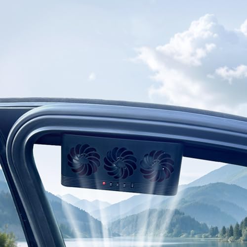 Torcarvh Car Solar Powered Window Exhaust Fan Vehicle Ventilation Fans Car Radiator Cooling Fan Cars Window Vent with Three Air Outlets Black - Image 1