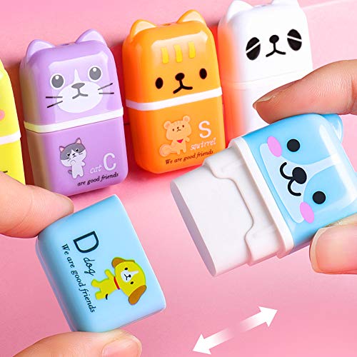 Apol 6 Pcs Cute Pencil Eraser, Cartoon Animal Themed Roller Colorful Rectangle Eraser, Pencil Rubber Erasers for Kids School Office Supply Stationery - Image 3