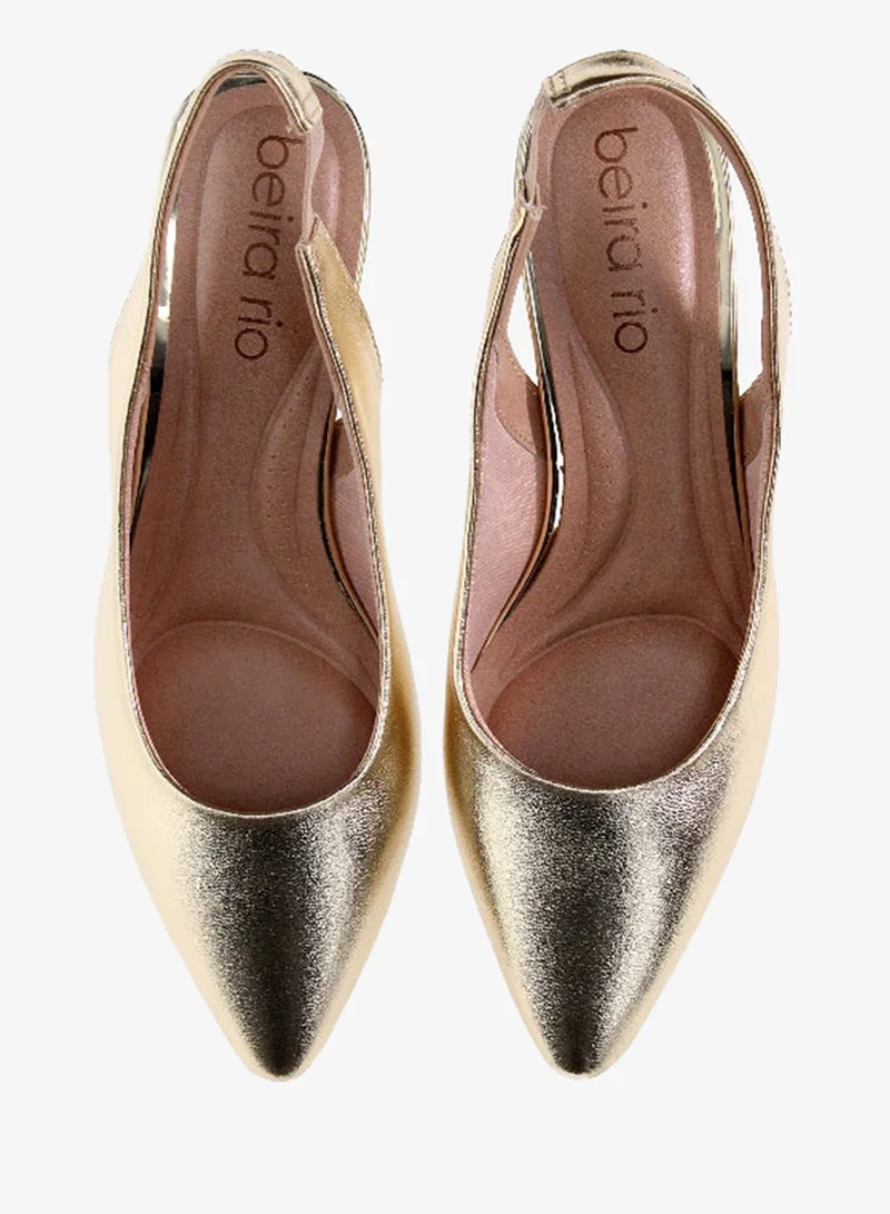 Beira Rio Gold Mid Heels Sandals for Women – Sling Back Heel Sandals for Girls with Ankle Strap for Women | Best Price UAE