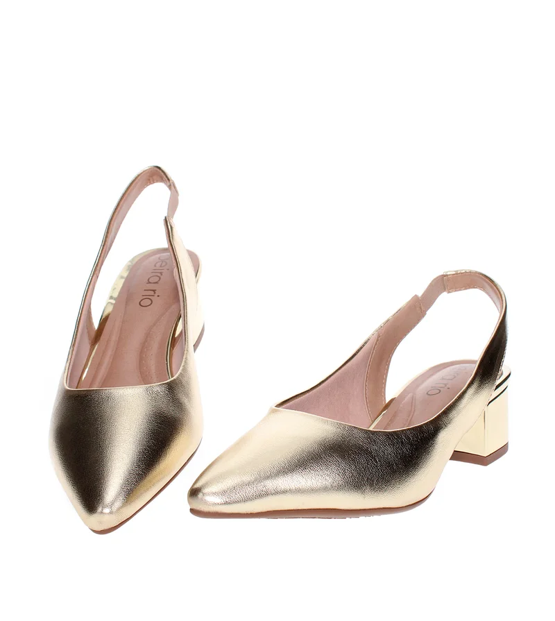 Beira Rio Gold Mid Heels Sandals for Women – Sling Back Heel Sandals for Girls with Ankle Strap for Women | Best Price UAE