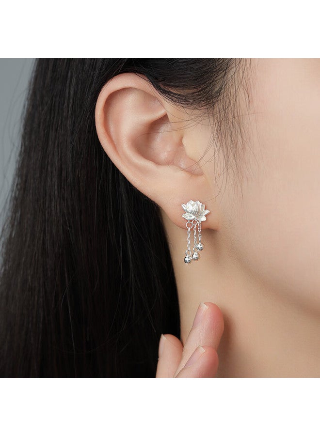 Manhe S999 Sterling Silver Lotus Earrings For Women, elry, Valentine's Day Gift For Wife, Birthday Present For Girlfriend