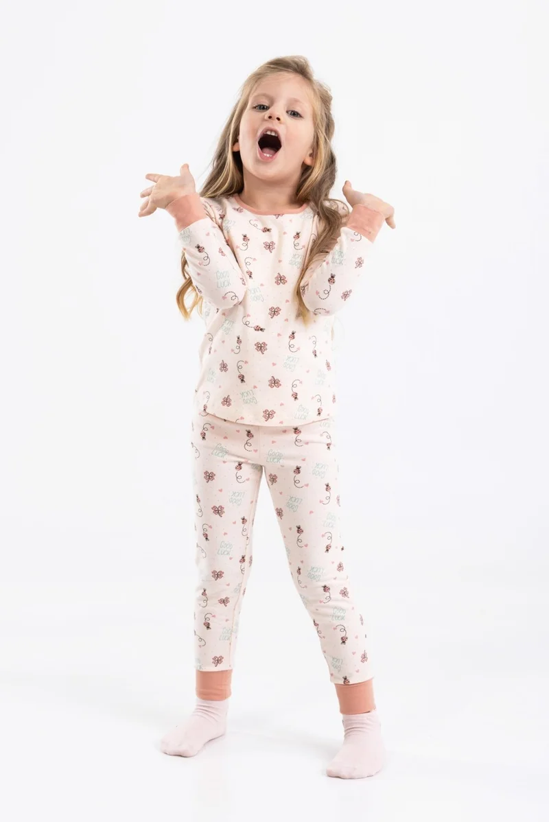 Baykar Girls Long Sleeve Pajama Set 9198 Cream