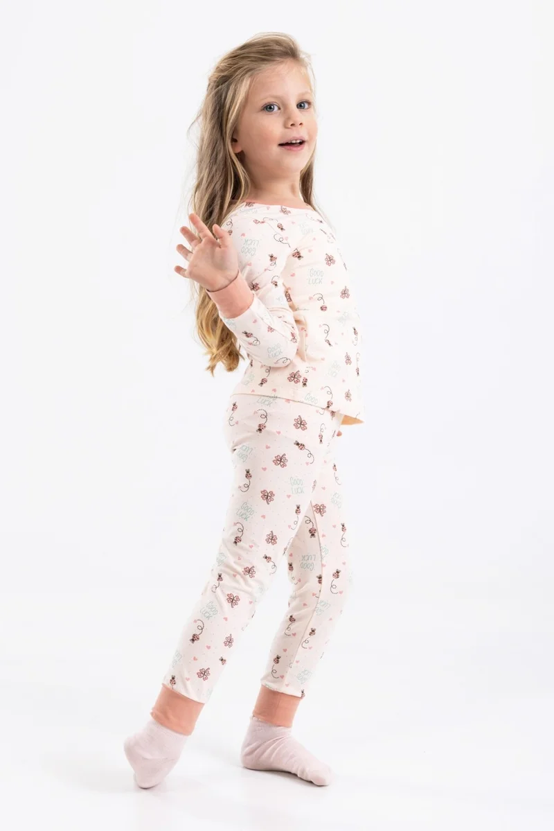 Baykar Girls Long Sleeve Pajama Set 9198 Cream
