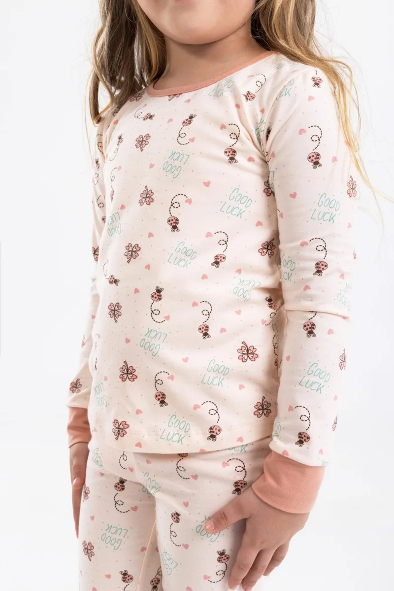 Baykar Girls Long Sleeve Pajama Set 9198 Cream
