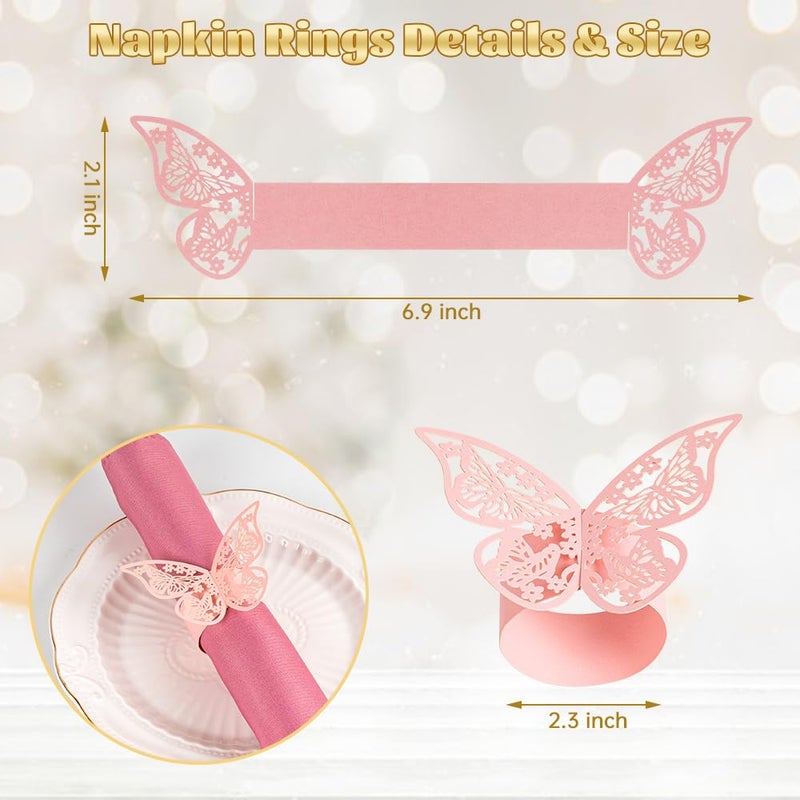 NPKRRSK 100 Pcs Napkin Rings Laser Cut Butterfly Shape Foil Paper Napkin Holder for Weddings Party Serviette Table Decoration Restaurant (Pink) - Image 5
