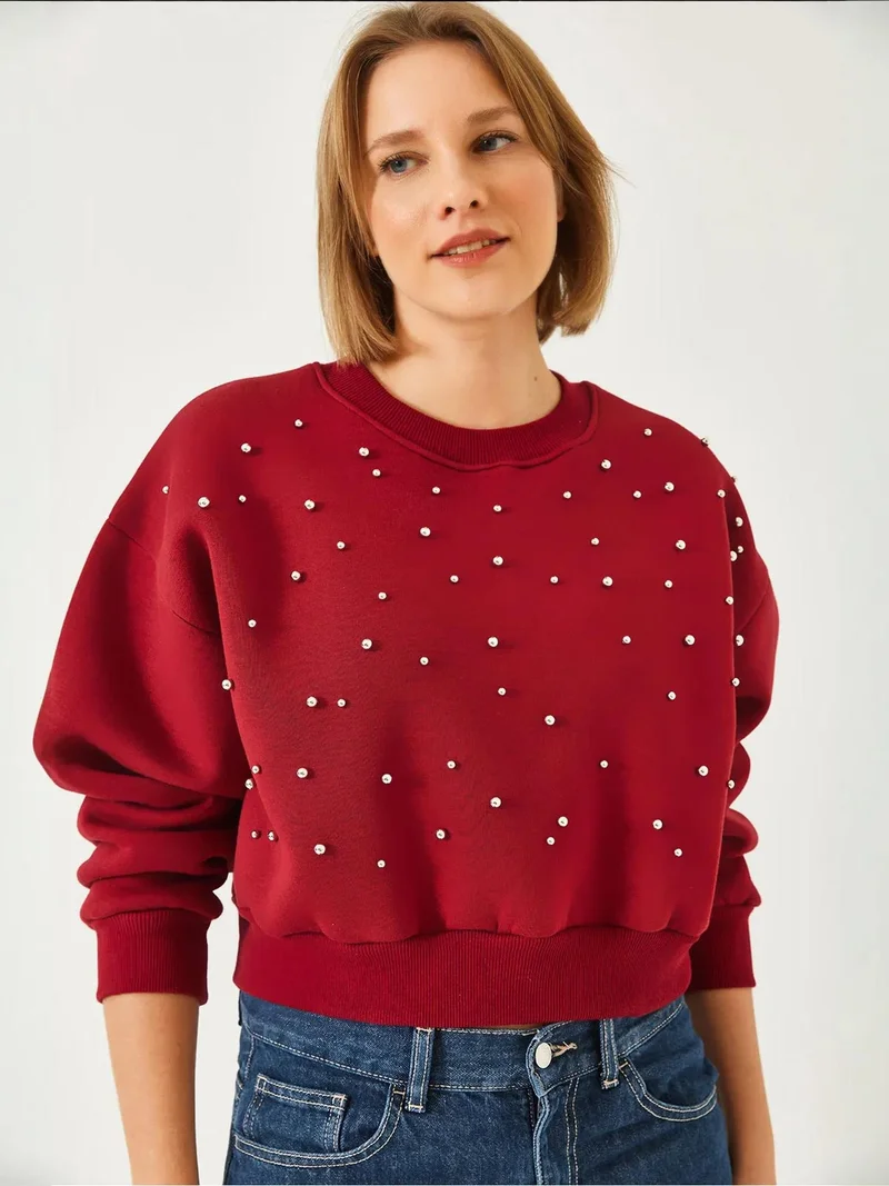 Bianco Lucci LUCCI Patterned Crew Neck Pullover with Pompom