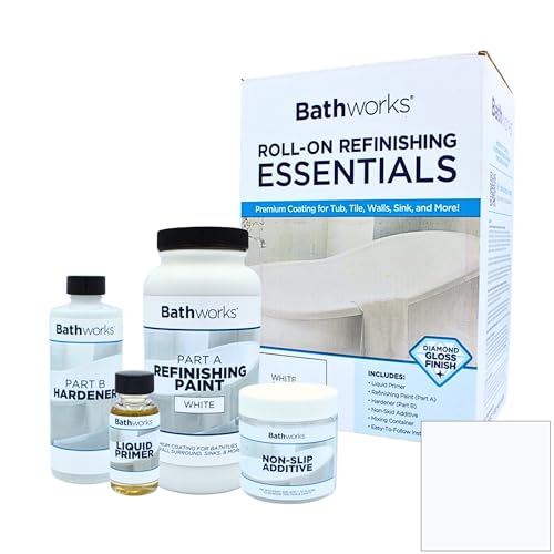 Bathworks Essentials Roll-On Refinishing Kit - 22 fl oz, High Gloss White, Long-Lasting Acrylic Resin Finish with Non-Slip Additive - Professional-Grade DIY Coating for Bathtubs, Tile, Sinks & Showers (Paint Materials Only) - Image 1