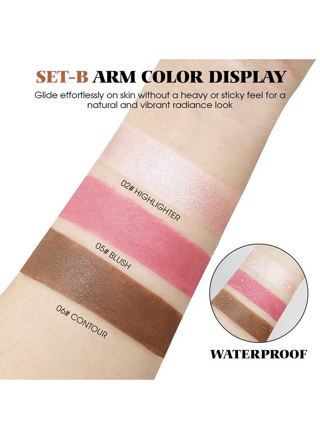 LSxia 3 Pcs Cream Contour Stick Makeup Kit With Brush Cream Blush & Highlighter & Contour Bronzer Stick For Cheeks Lightweight Blendable Dewy Finish Face Makeup Set For All Skin (02 05 06)  - Image 4