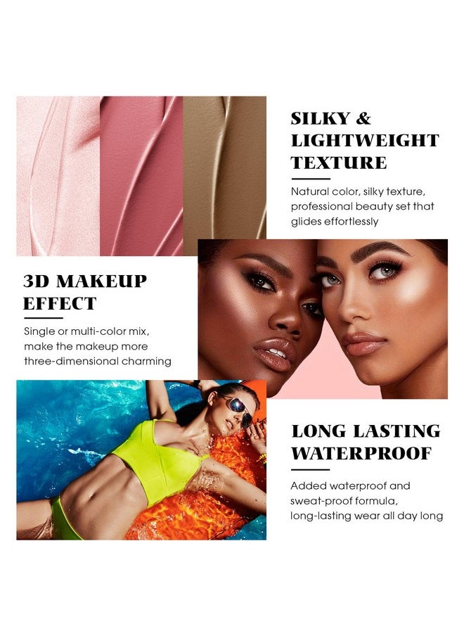 LSxia 3 Pcs Cream Contour Stick Makeup Kit With Brush Cream Blush & Highlighter & Contour Bronzer Stick For Cheeks Lightweight Blendable Dewy Finish Face Makeup Set For All Skin (02 05 06)  - Image 5