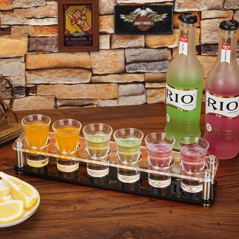 DZ Shot Glass Holder with 6 Heavy-Base Shooter Glasses, Assembled Acrylic Server for Restaurant, Bar, Family Gathering, 1 oz (30 ml) Tasting Glass for Tequila, Vodka, Whiskey, Beer, Wine, Soju - Image 4
