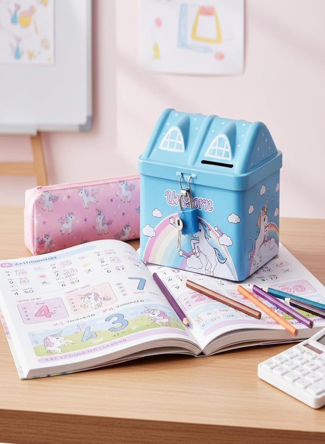 Ascension Unicorn Piggy Bank for Kids with Lock & Key Hut Shape Coin Bank Gulak for Money Piggy Bank for Children & Adults with Lock Cute Money Saving Box Birthday & Kids Gift Item (Random Color) - Image 2